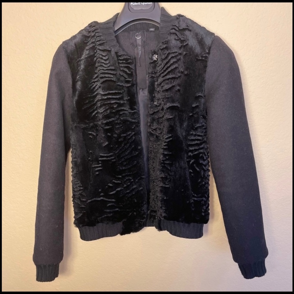 Black Rabbit Fur Wool Cashmere Silk Jacket
